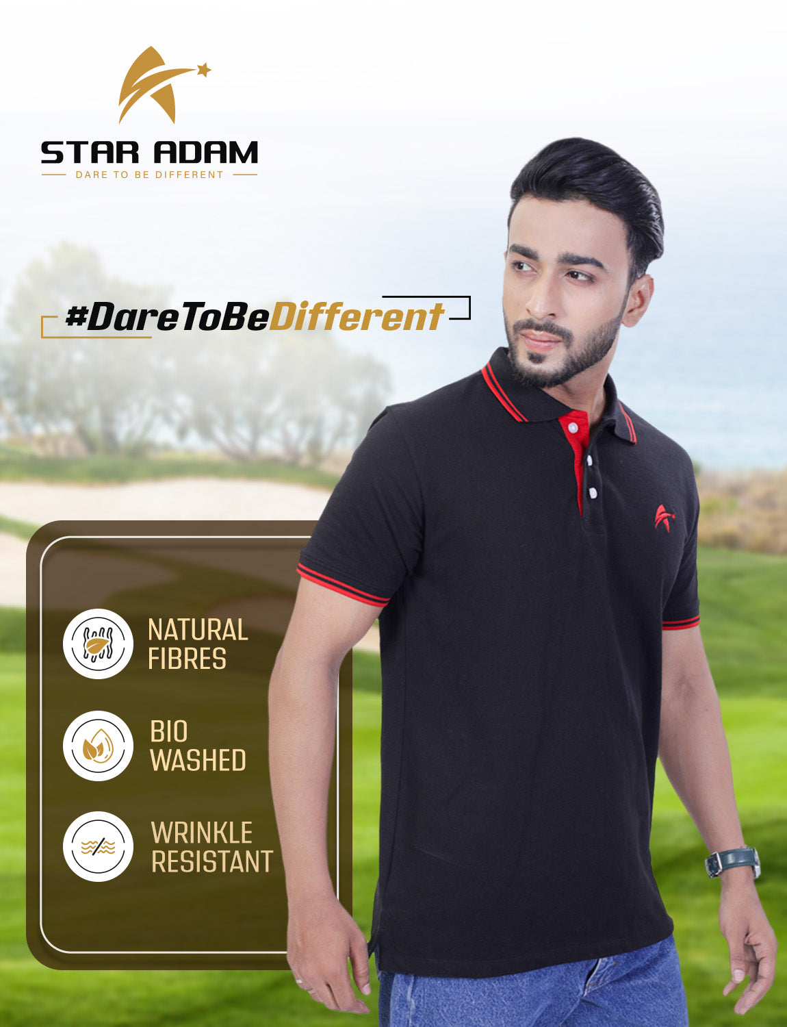 STAR ADAM Men's Polo Neck T-Shirts Combo - (Black, White, Maroon)