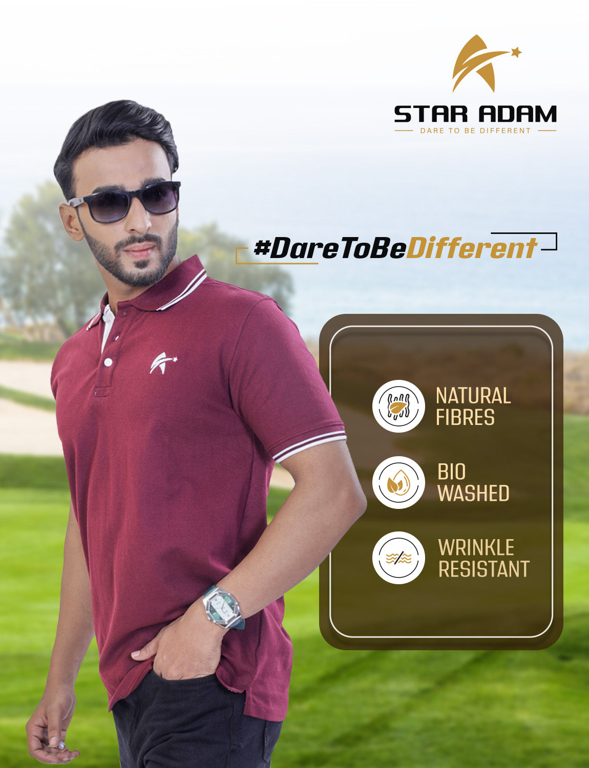 STAR ADAM Men's Polo Neck T-Shirts Combo - (Black, White, Maroon)