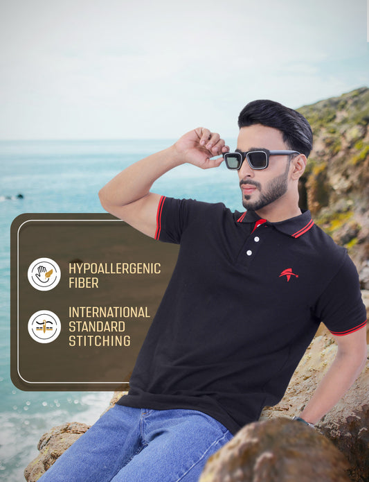 STAR ADAM Men's Black Polo Neck T-Shirt