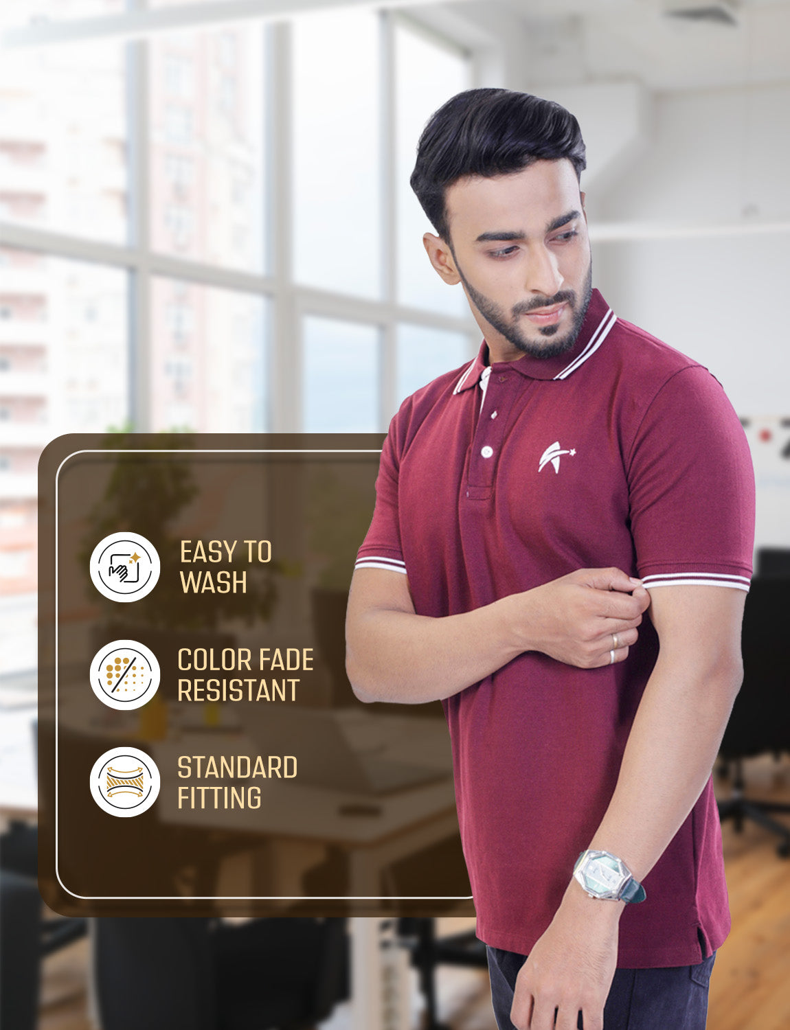 STAR ADAM Men's Polo Neck T-Shirts Combo - (Black, White, Maroon)