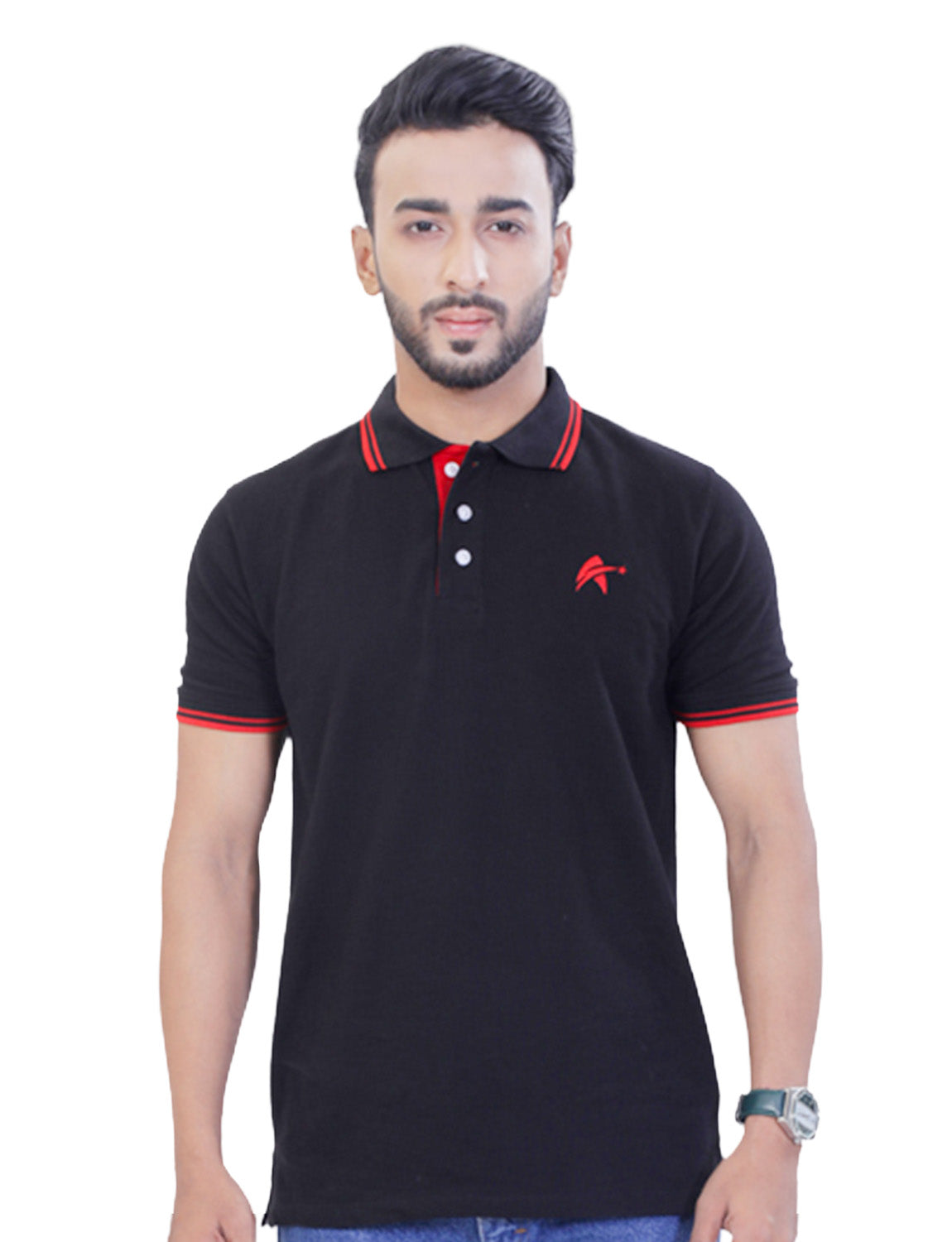 STAR ADAM Men's Black Polo Neck T-Shirt