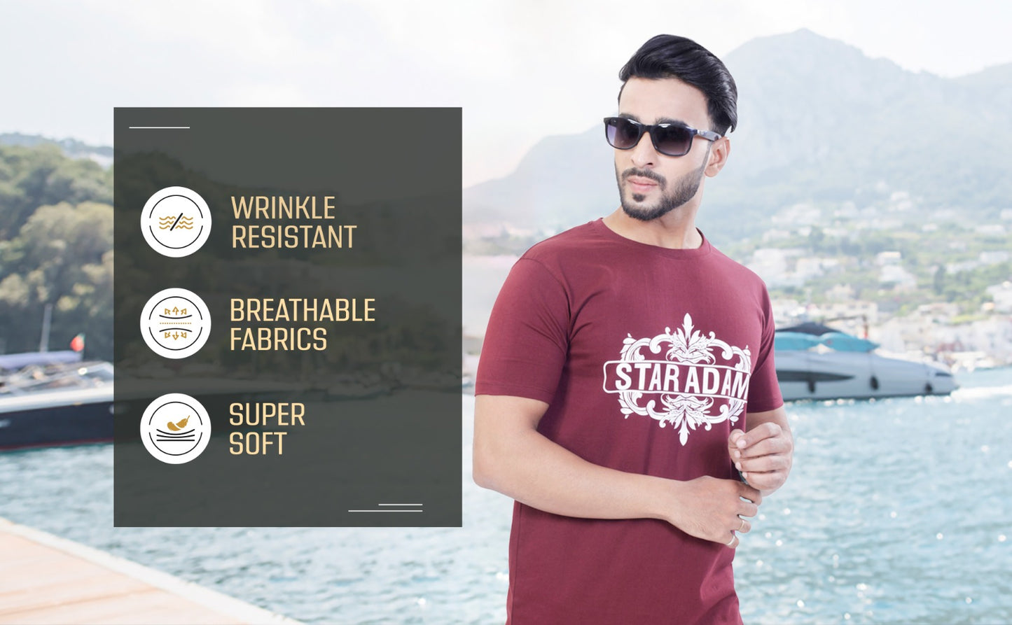 STAR ADAM Men's Maroon Round Neck T-Shirt