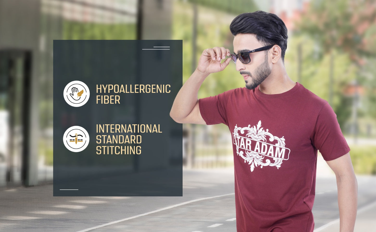STAR ADAM Men's Maroon Round Neck T-Shirt