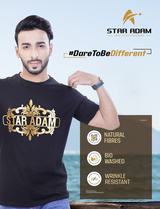STAR ADAM Men's Black Round Neck T-Shirt