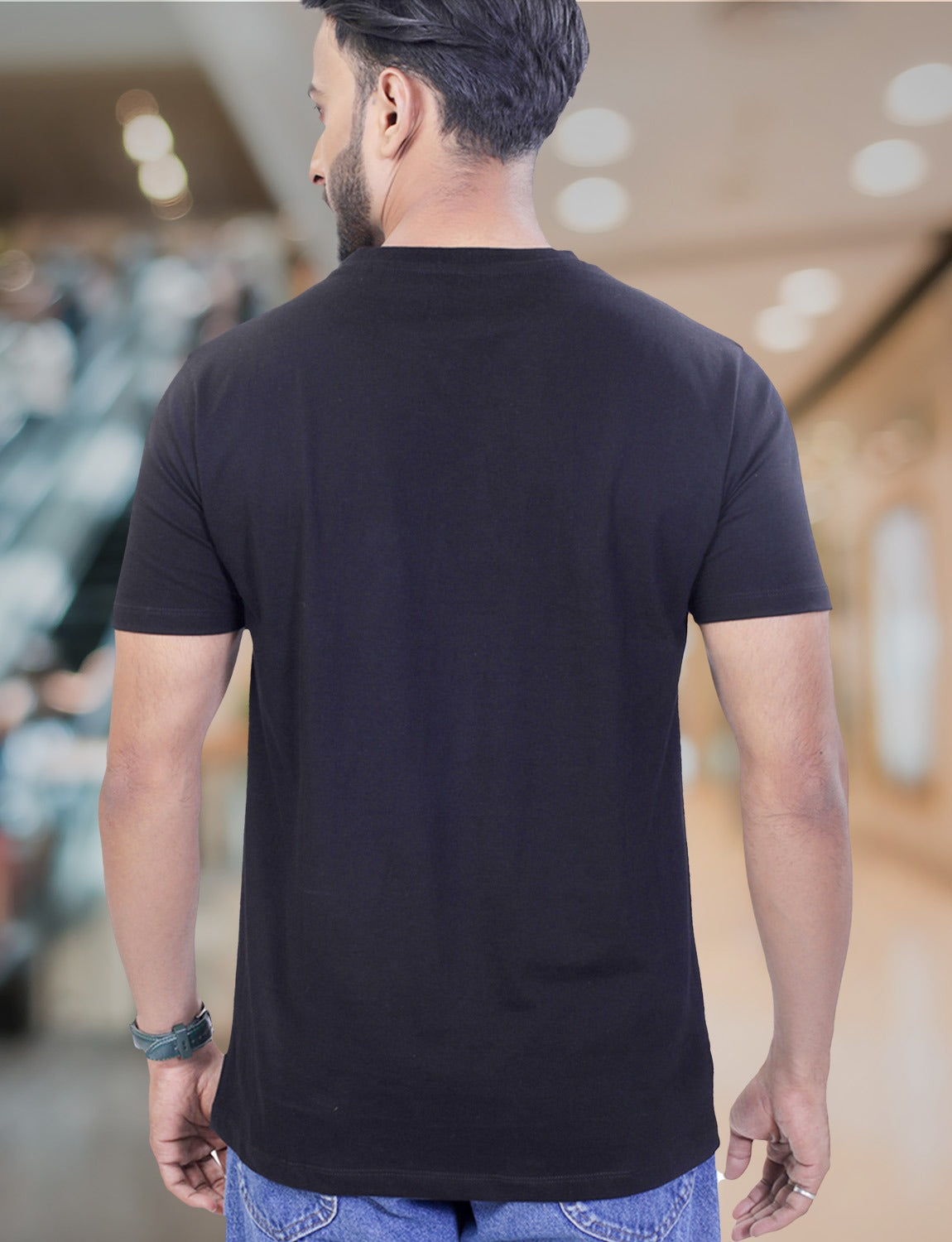 STAR ADAM Men's Black Round Neck T-Shirt