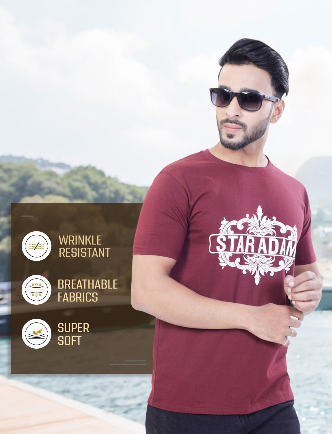 STAR ADAM Men's Round Neck T-Shirt Combo - Black & Maroon