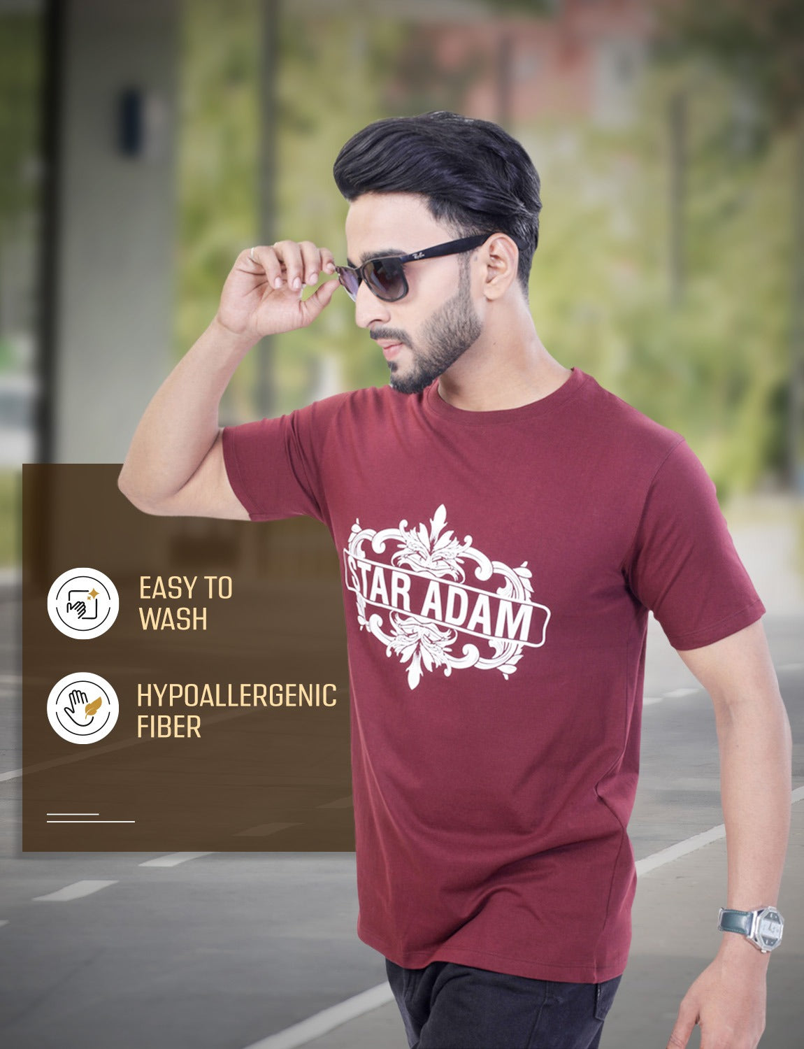 STAR ADAM Men's Round Neck T-Shirt Combo - Black & Maroon