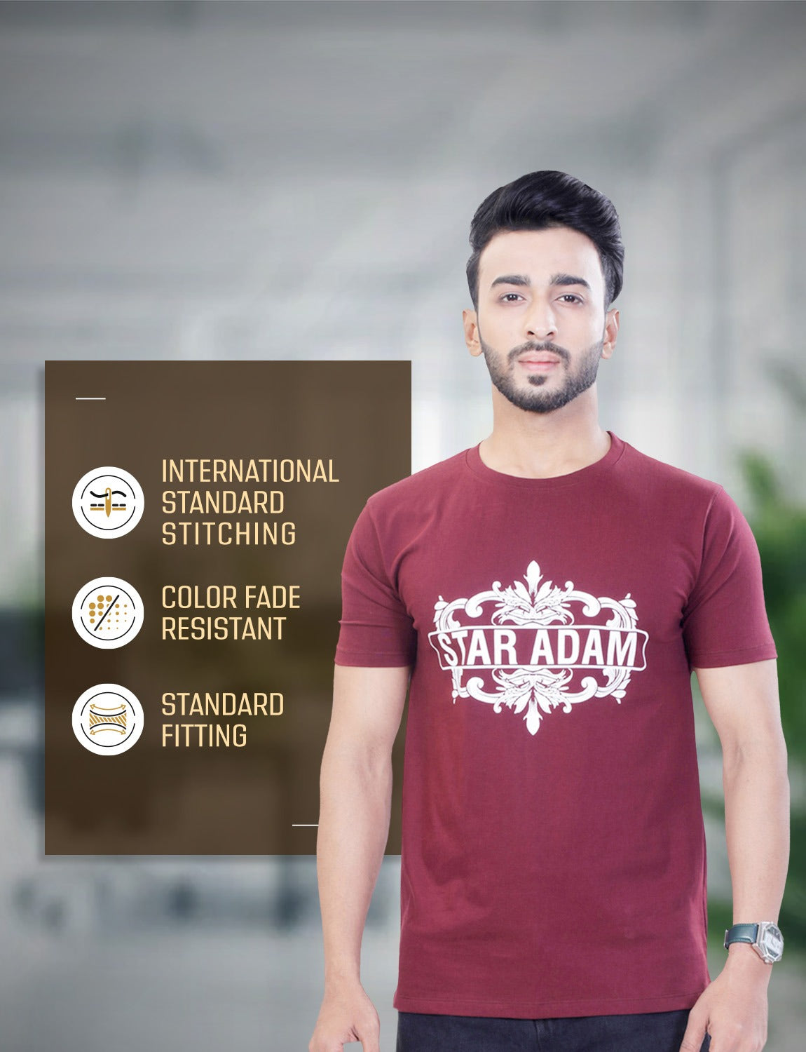 STAR ADAM Men's Round Neck T-Shirt Combo - Black & Maroon