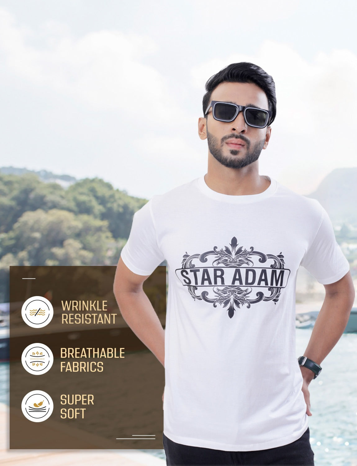 STAR ADAM Men's Round Neck T-Shirts Combo - (Black, White, Maroon)