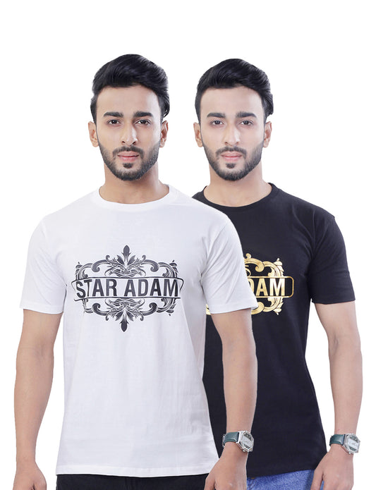 STAR ADAM Men's Round Neck T-Shirt Combo - Black & White
