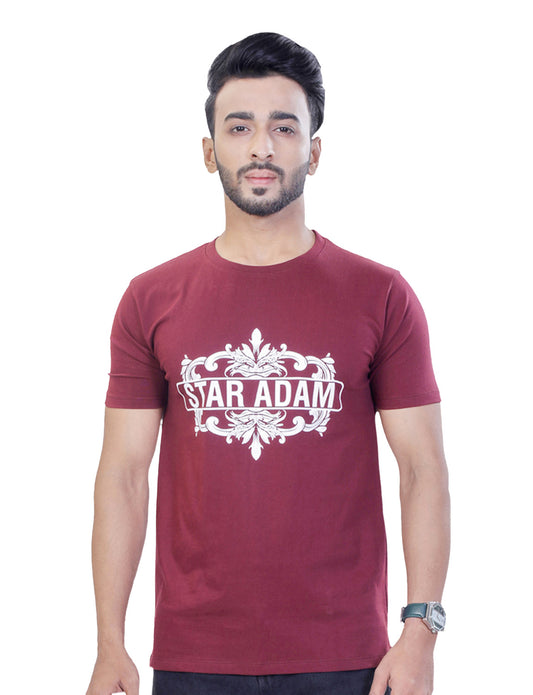STAR ADAM Men's Maroon Round Neck T-Shirt