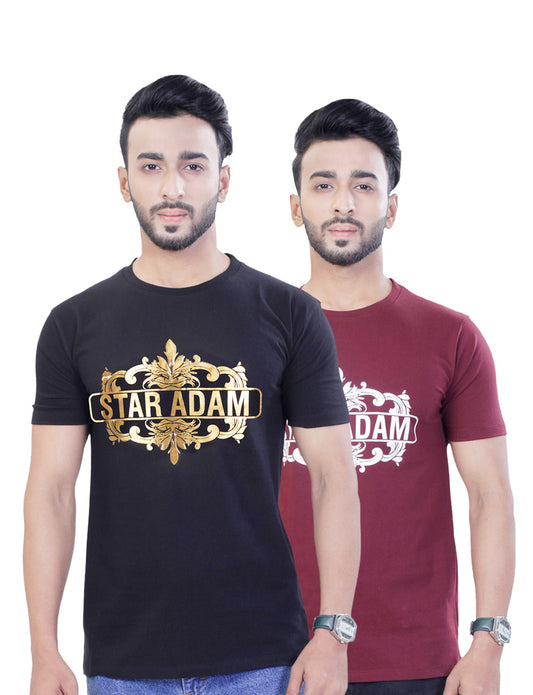 STAR ADAM Men's Round Neck T-Shirt Combo - Black & Maroon