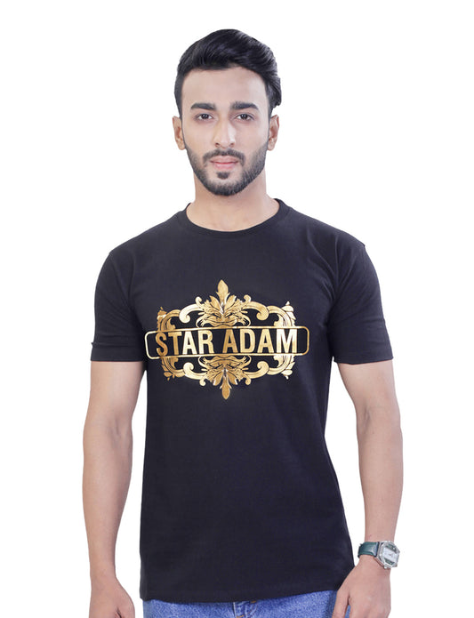 STAR ADAM Men's Black Round Neck T-Shirt