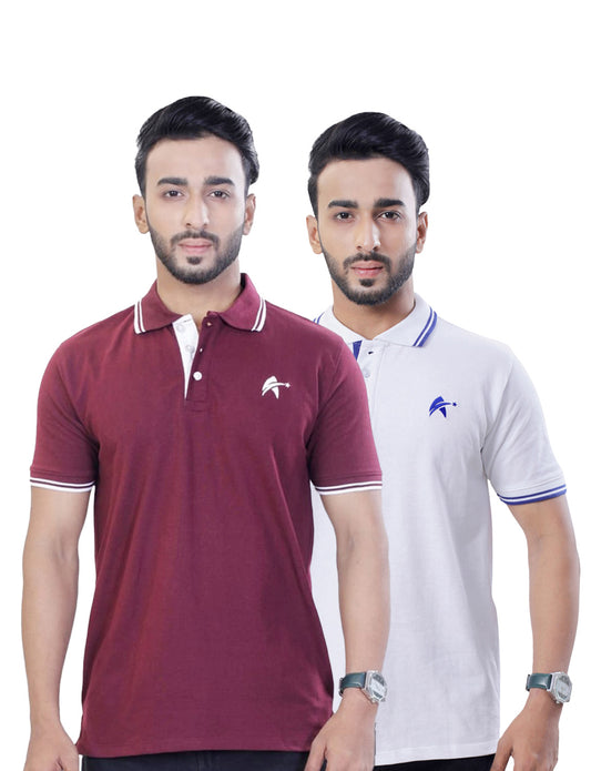 STAR ADAM Men's Polo T-Shirt Combo - (Maroon & White)