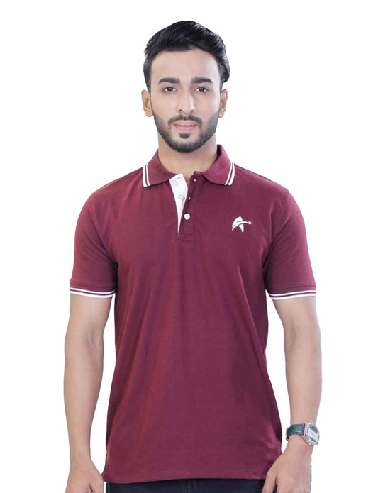 STAR ADAM Men's Maroon Polo Neck T-Shirt