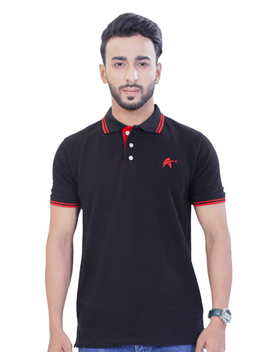 STAR ADAM Men's Black Polo Neck T-Shirt