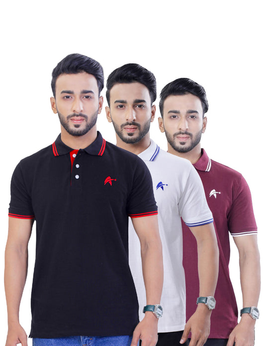 STAR ADAM Men's Polo Neck T-Shirts Combo - (Black, White, Maroon)
